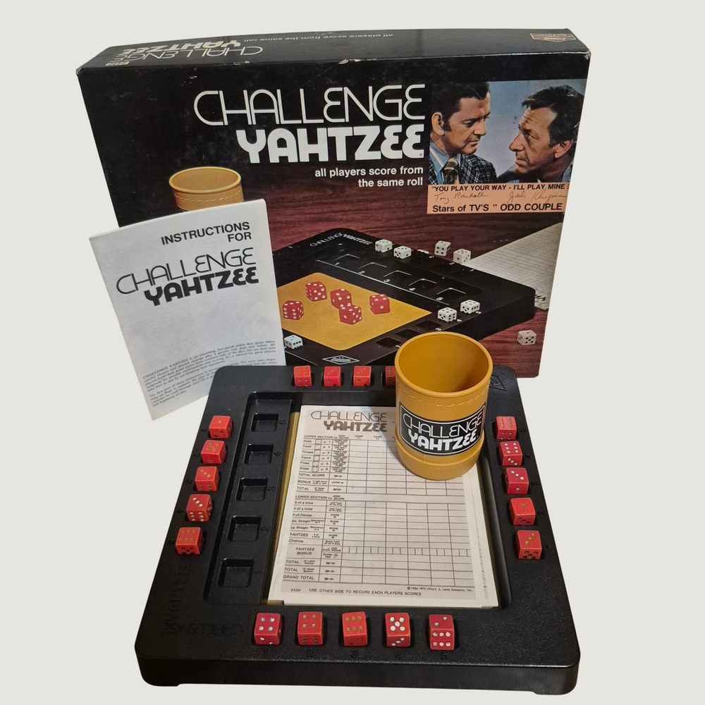 E.S. Lowe Milton Challenge Yahtzee Board Game Vintage 1974 Odd Couple Incomplete